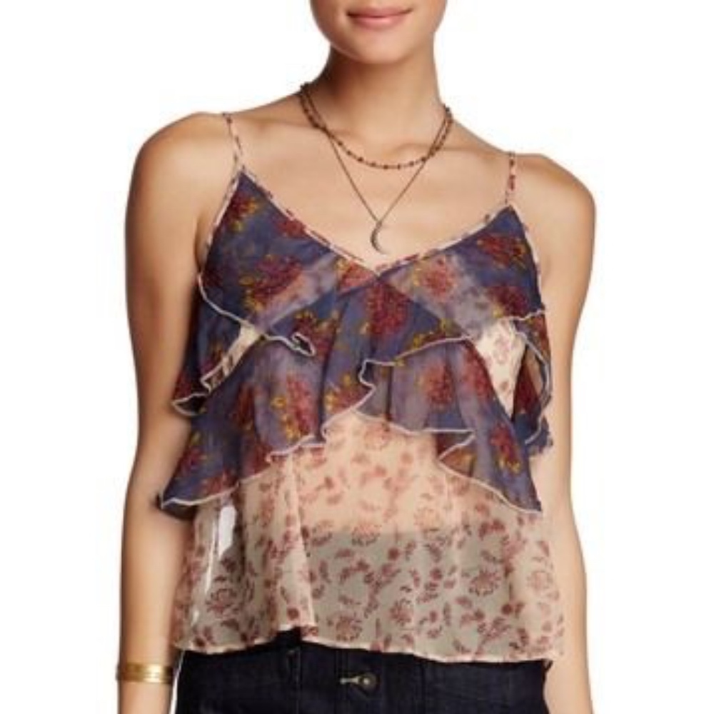 Free People All things Purple Beige Tank Top